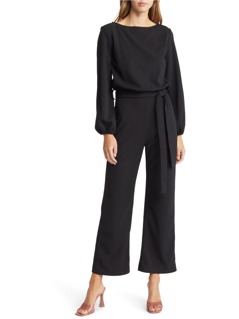 Nikki Lund Joy Jumpsuit Black Long Sleeve Tie Waist Wide Leg Size S NWT $165